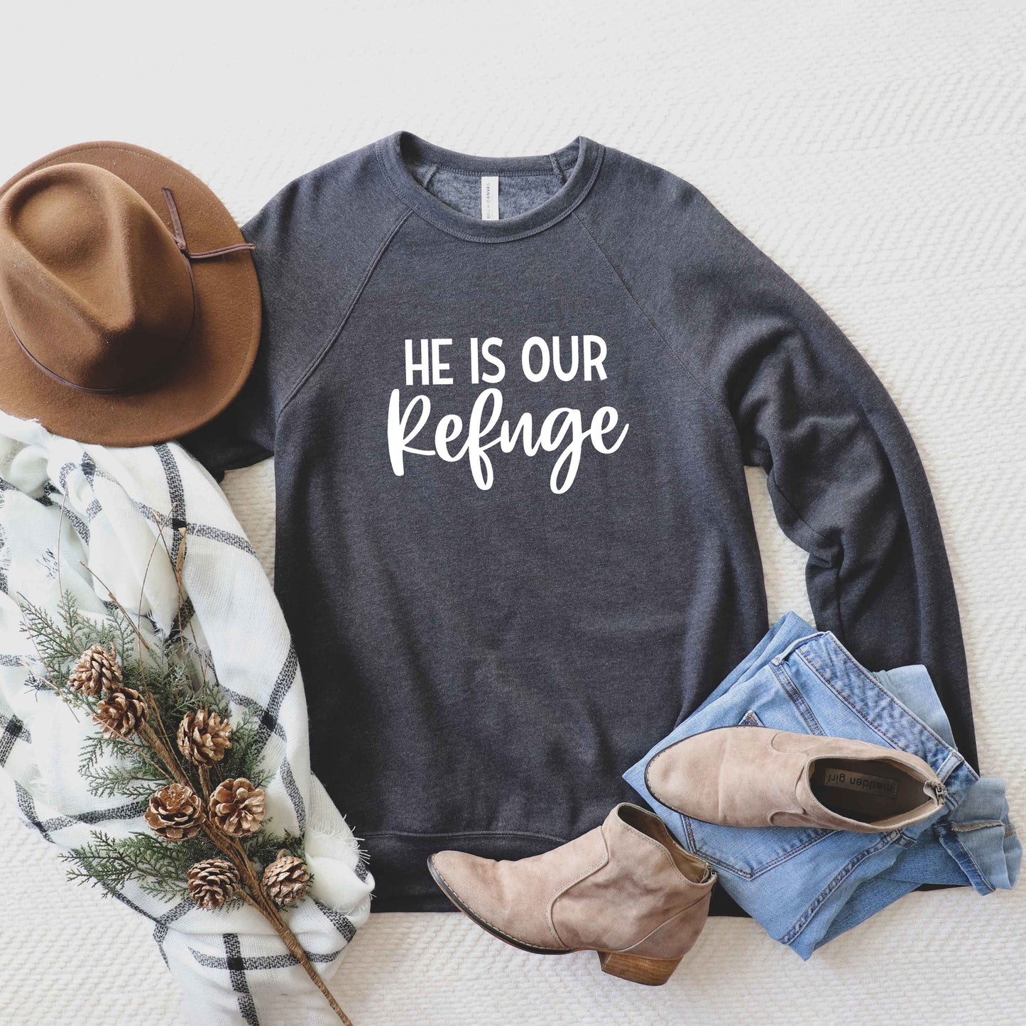 He Is Our Refuge | Bella Canvas Premium Sweatshirt