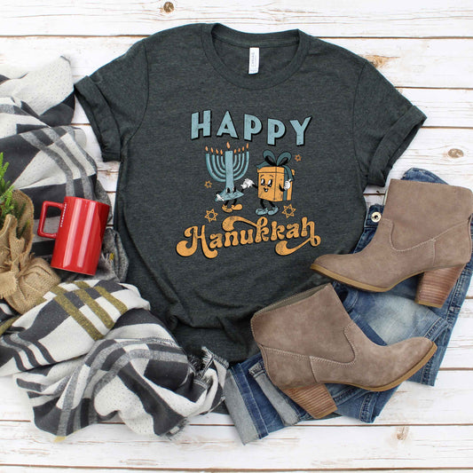 Happy Hanukkah Distressed | Short Sleeve Crew Neck