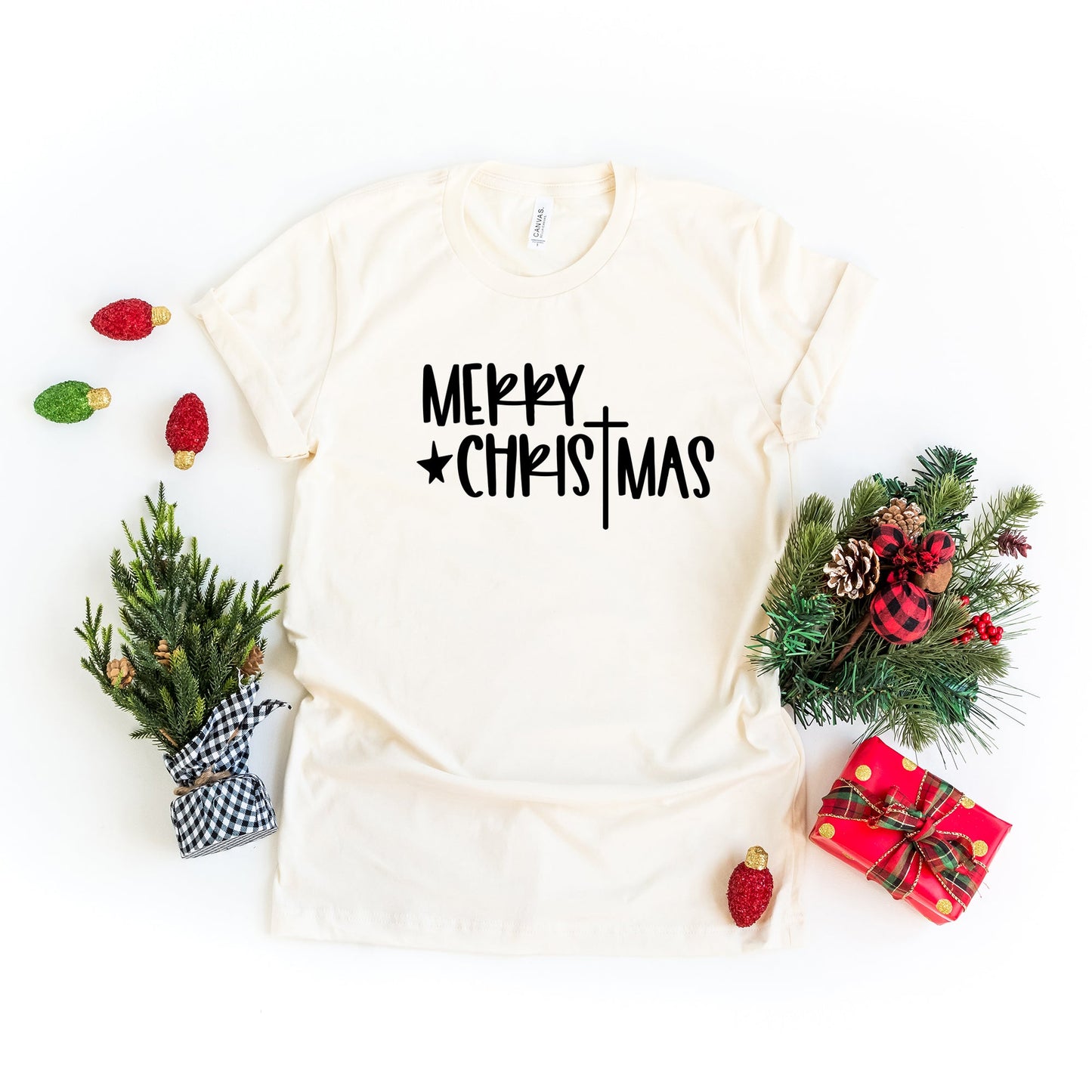 Merry Christmas Cross | Short Sleeve Crew Neck