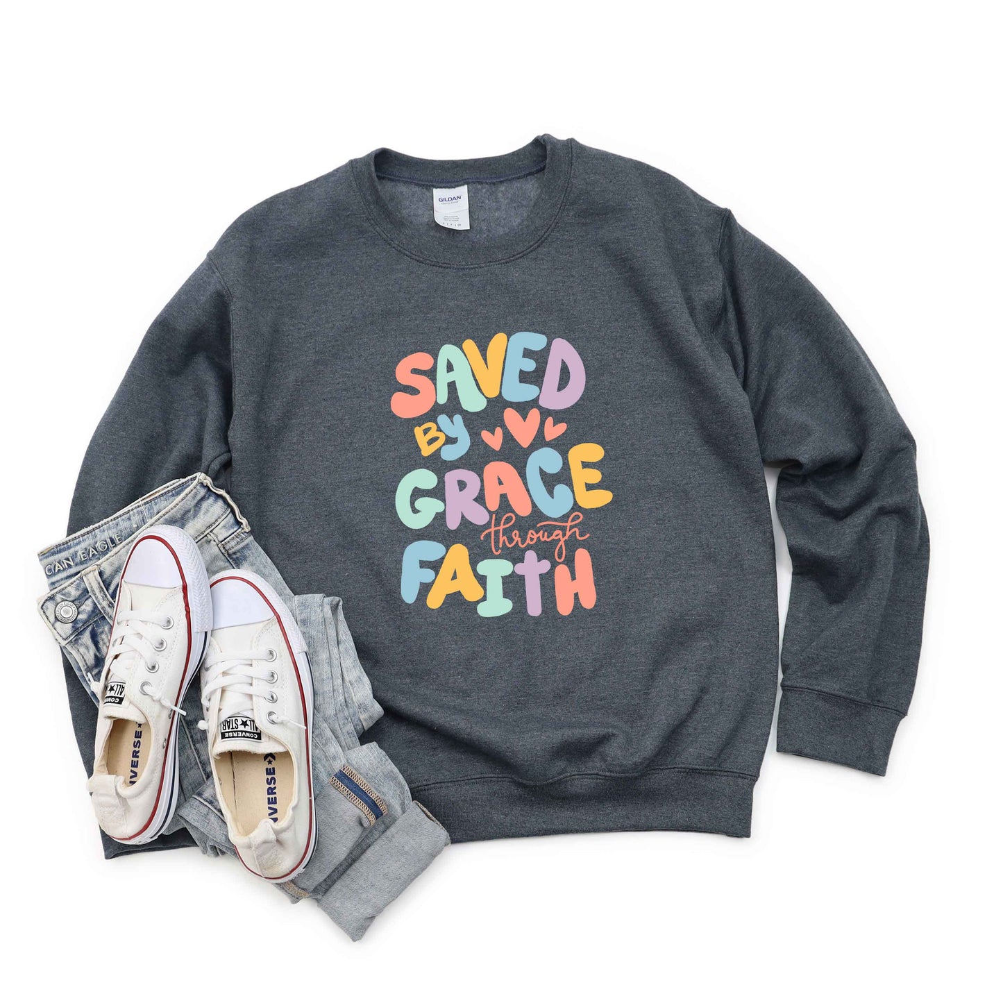 Saved By Grace Hearts | Sweatshirt