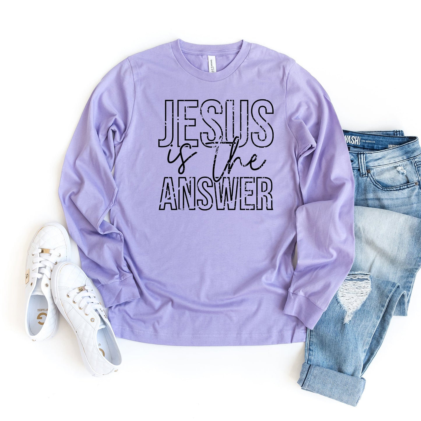 Jesus Is The Answer Block | Long Sleeve Crew Neck