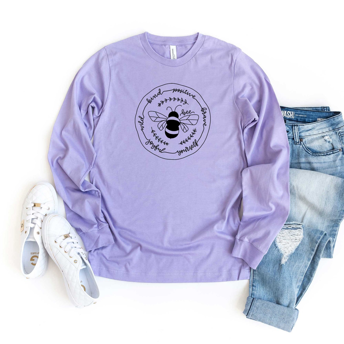 Bee Kind Positive Brave | Long Sleeve Crew Neck