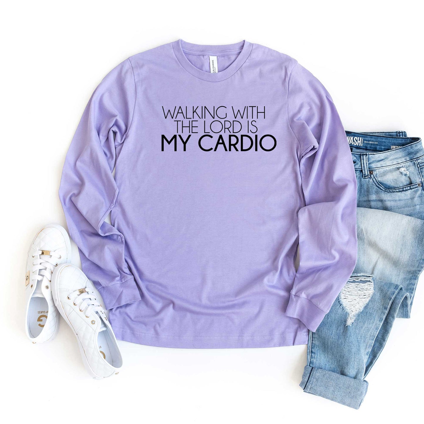 Walking With The Lord Is My Cardio | Long Sleeve Crew Neck