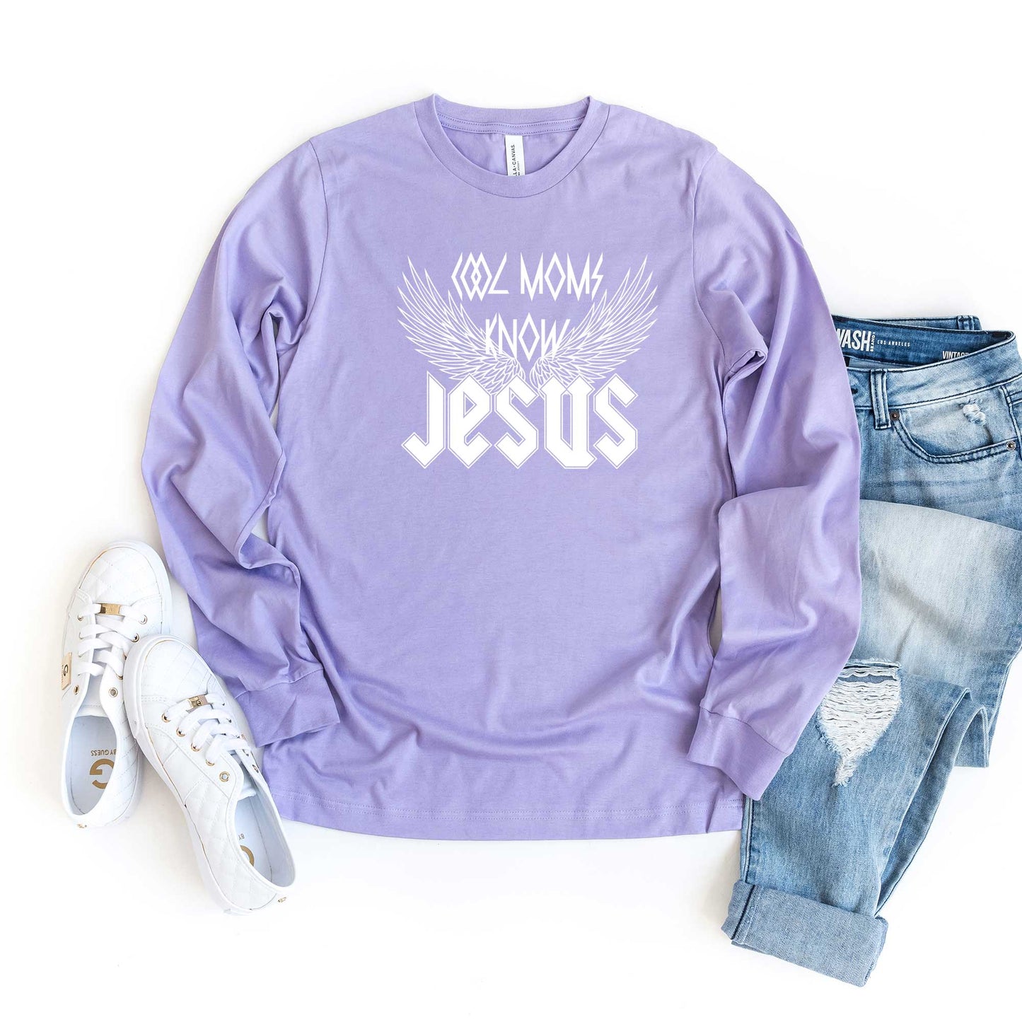 Cool Mom Know Jesus Wings | Long Sleeve Crew Neck