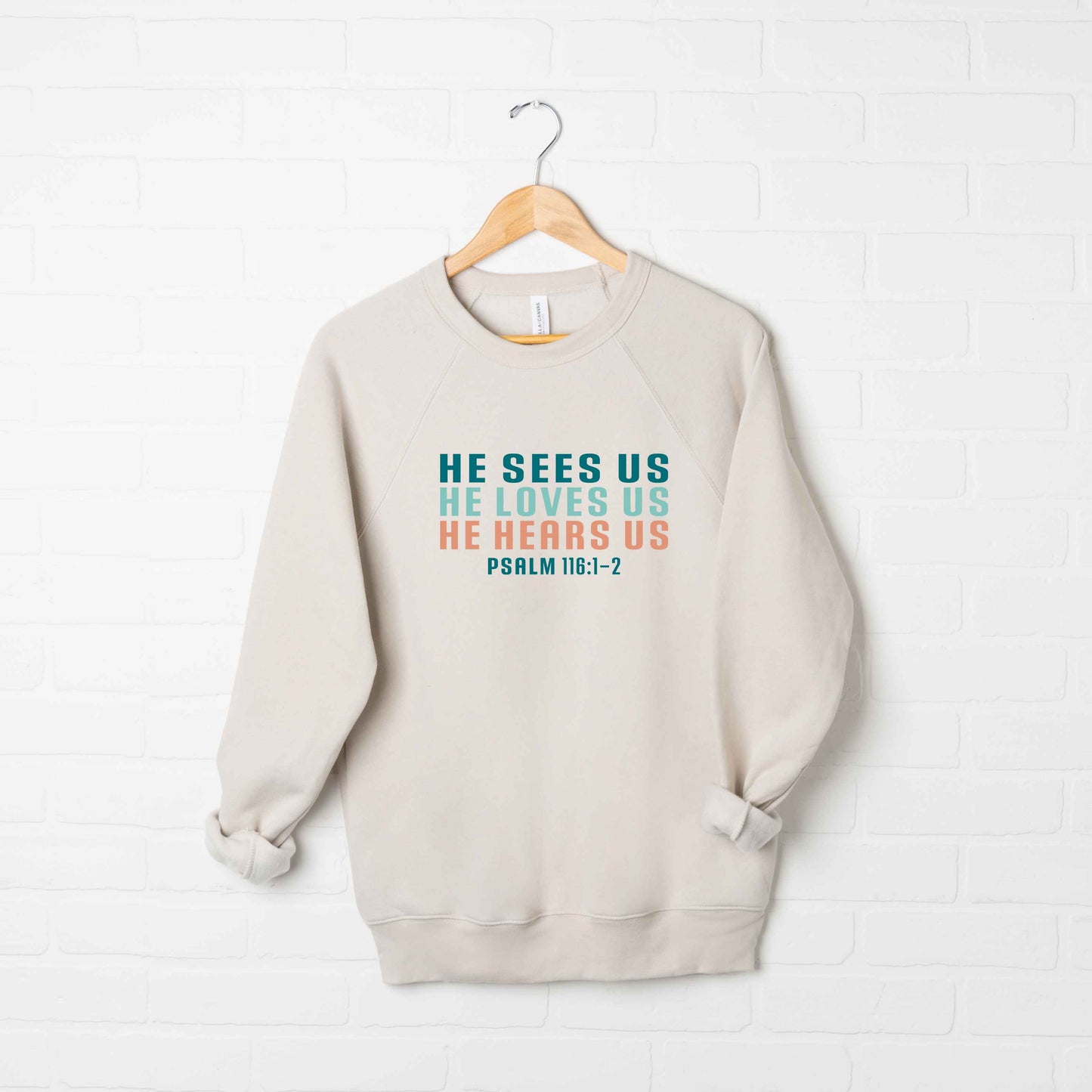 He Sees Us Colorful Words | Bella Canvas Premium Sweatshirt