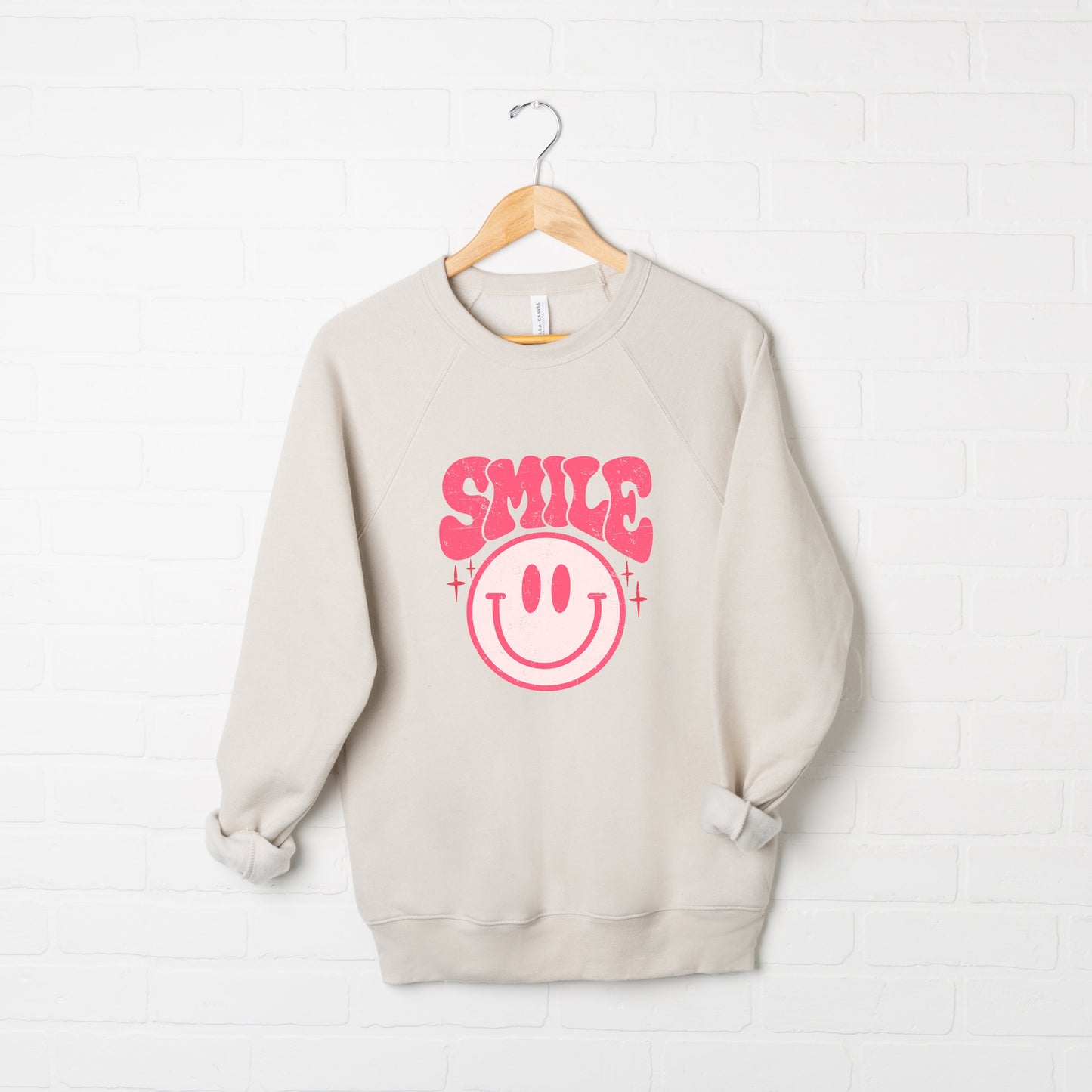 Pink Smiley Distressed | Bella Canvas Sweatshirt