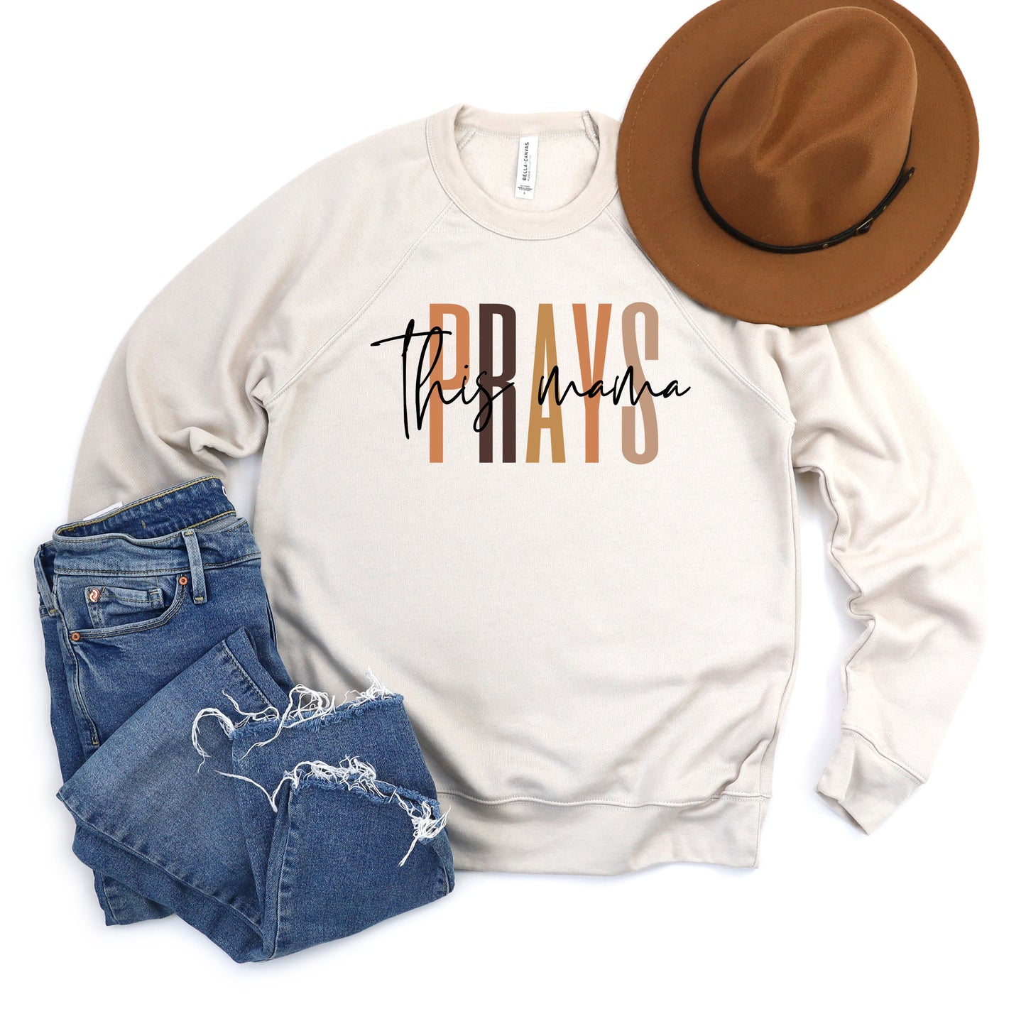 This Mama Prays Cursive | Bella Canvas Sweatshirt