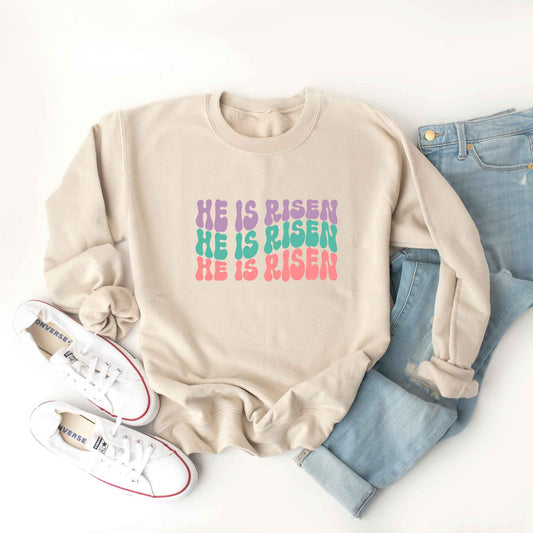 He Is Risen Stacked Wavy Colorful | Sweatshirt