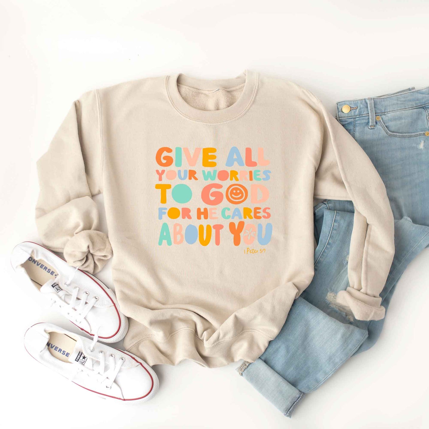 All Your Worries To God Smiley Face | Sweatshirt