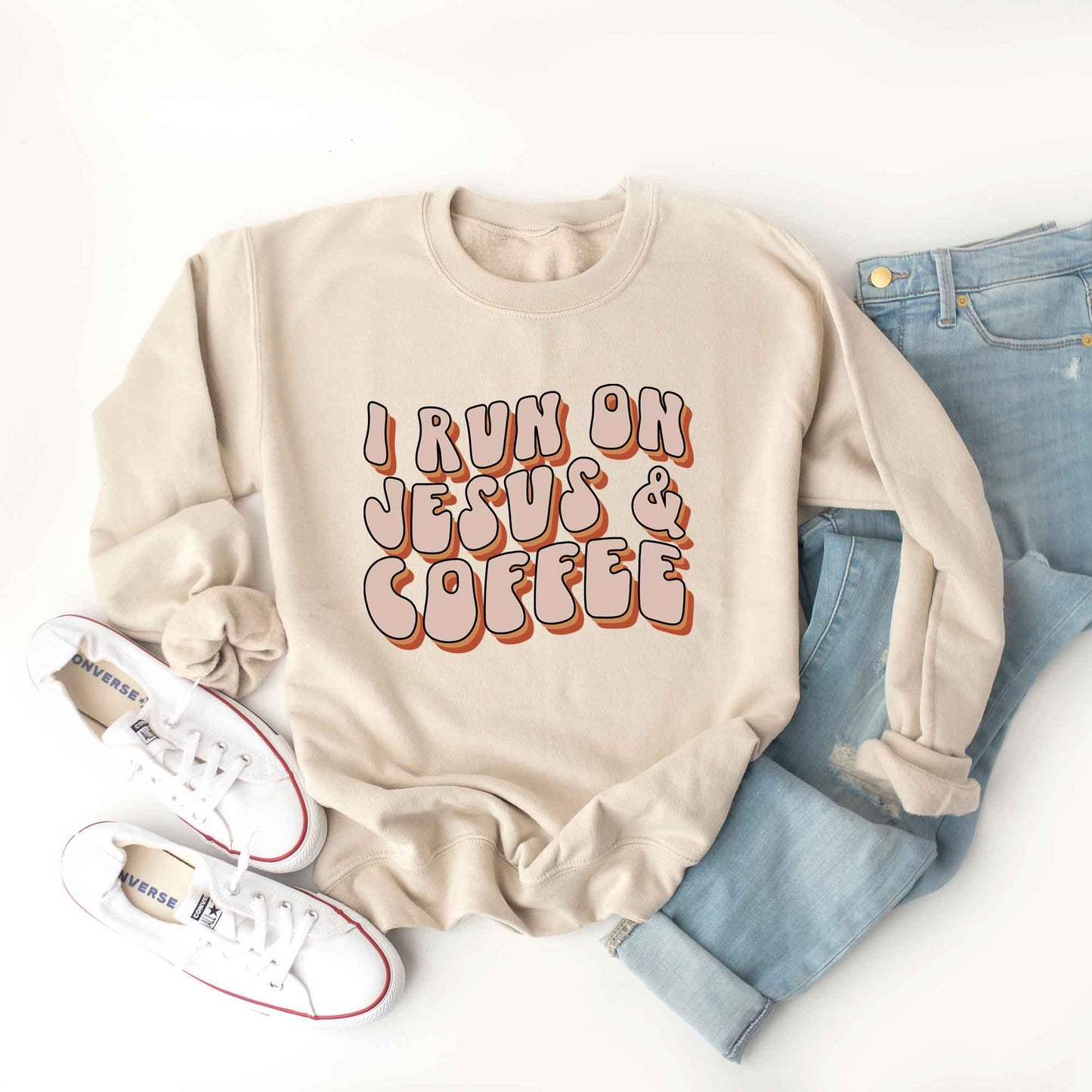 I Run On Coffee And Jesus Retro | Sweatshirt