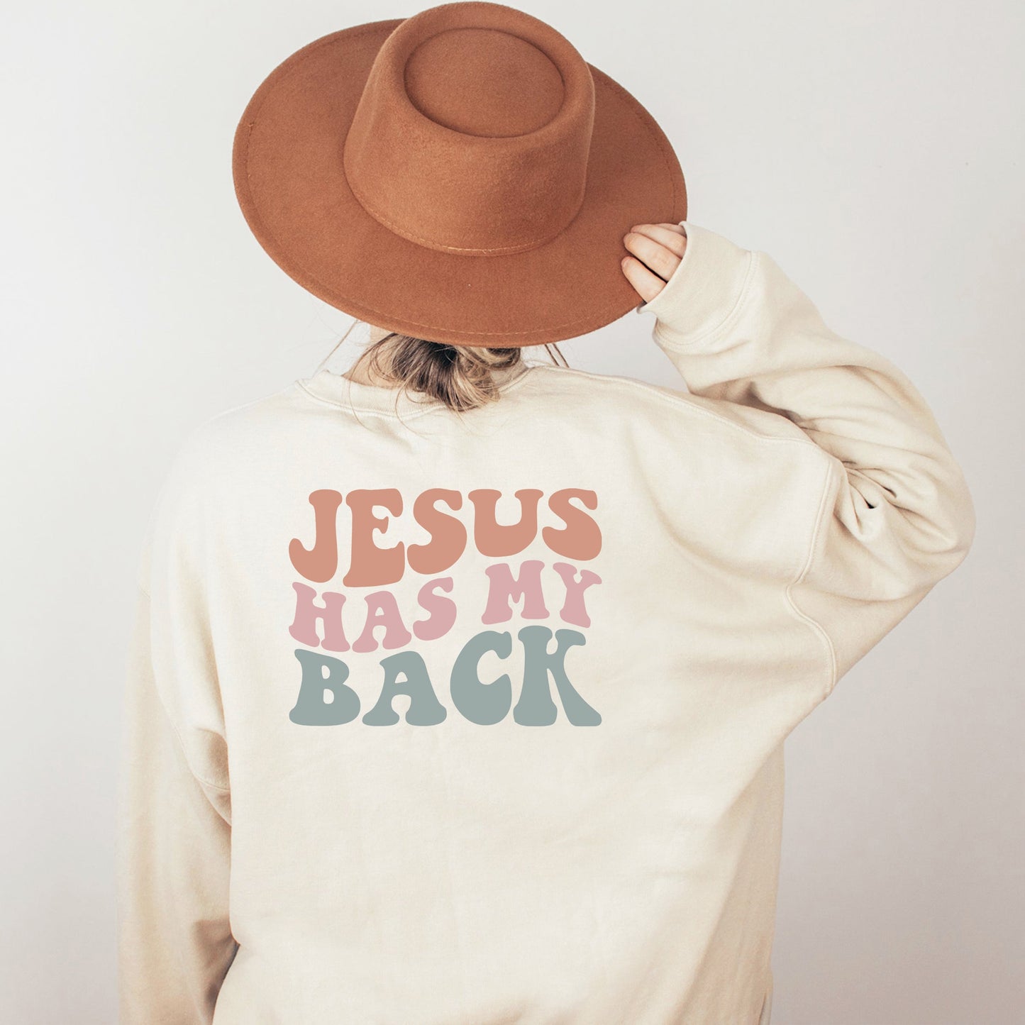 Jesus Has My Back Wavy | Sweatshirt | Front And Back Ink