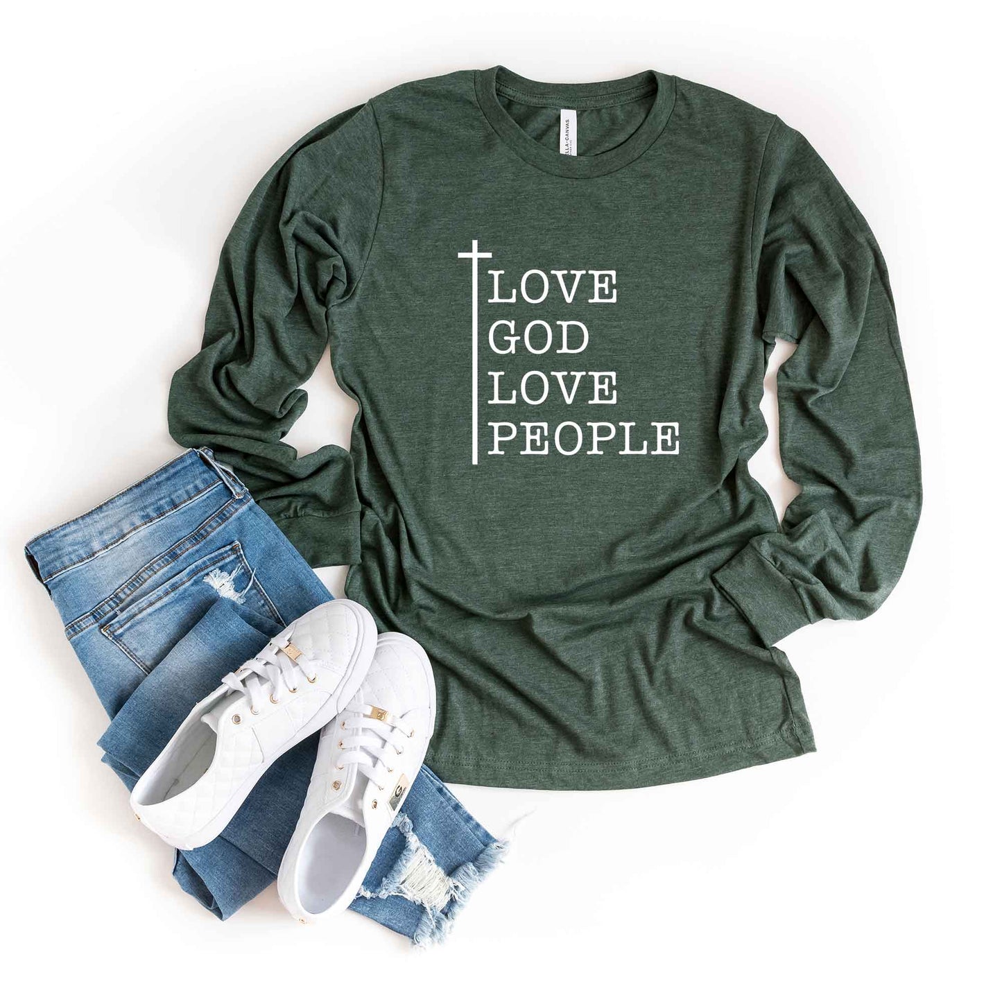 Love God Love People Cross | Long Sleeve Crew Neck