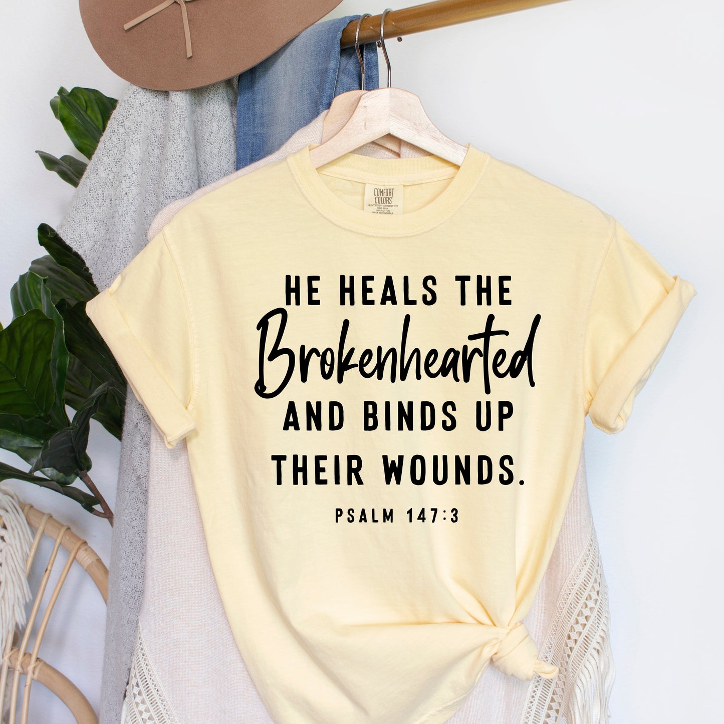 He Heals The Brokenhearted Script | Garment Dyed Tee