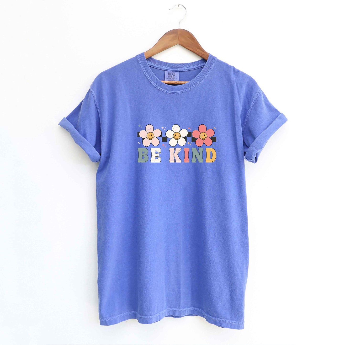 Be Kind Checkered Flowers | Garment Dyed Tee