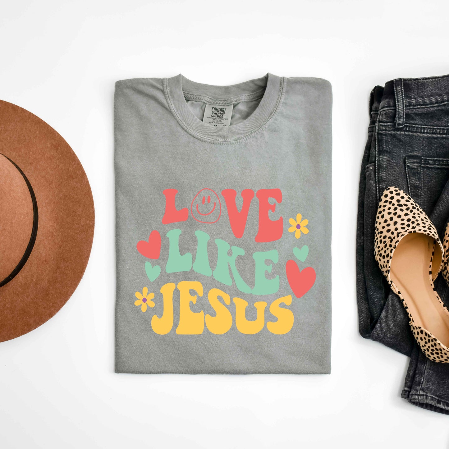 Love Like Jesus Retro Flowers | Garment Dyed Tee