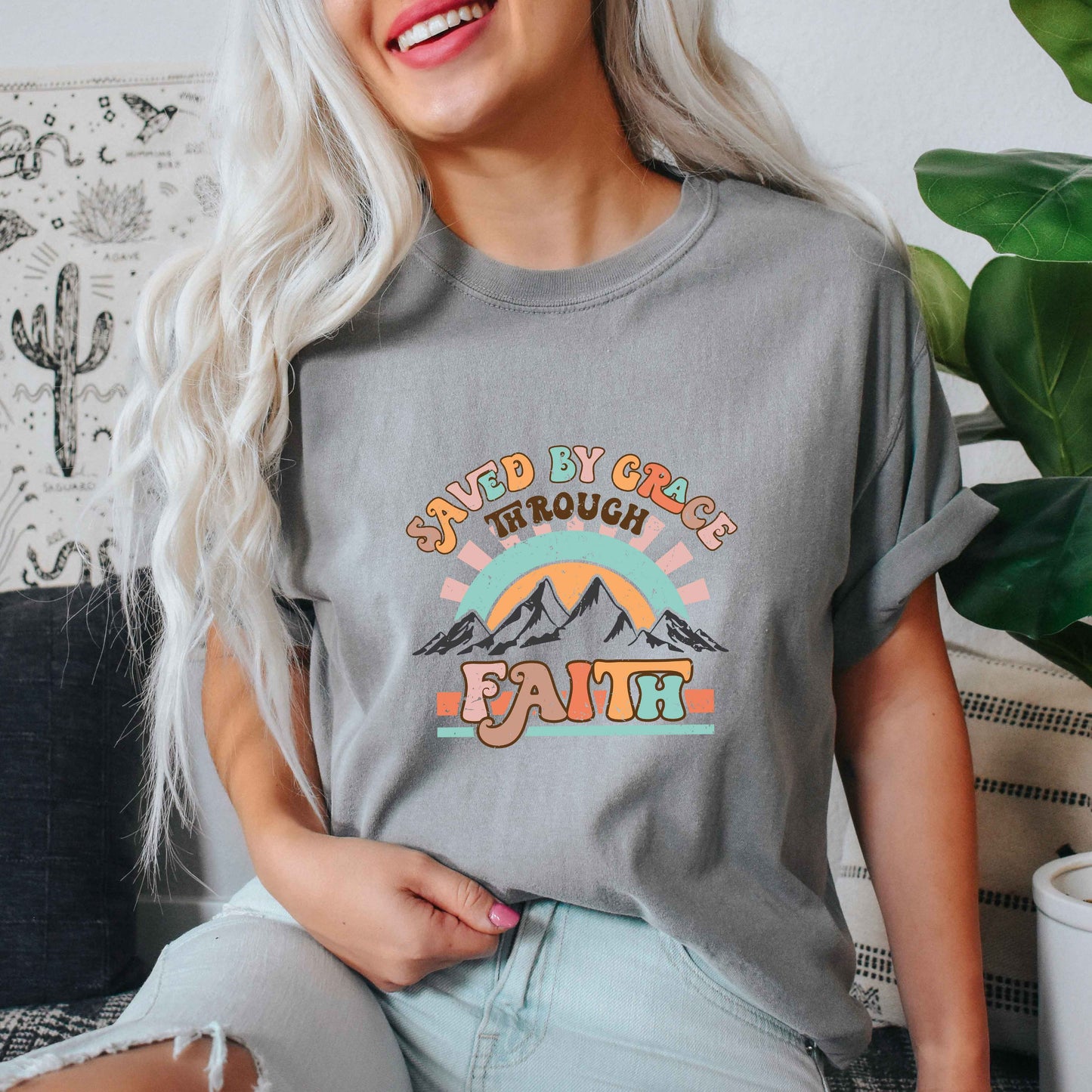 Saved By Grace Mountains | Garment Dyed Tee