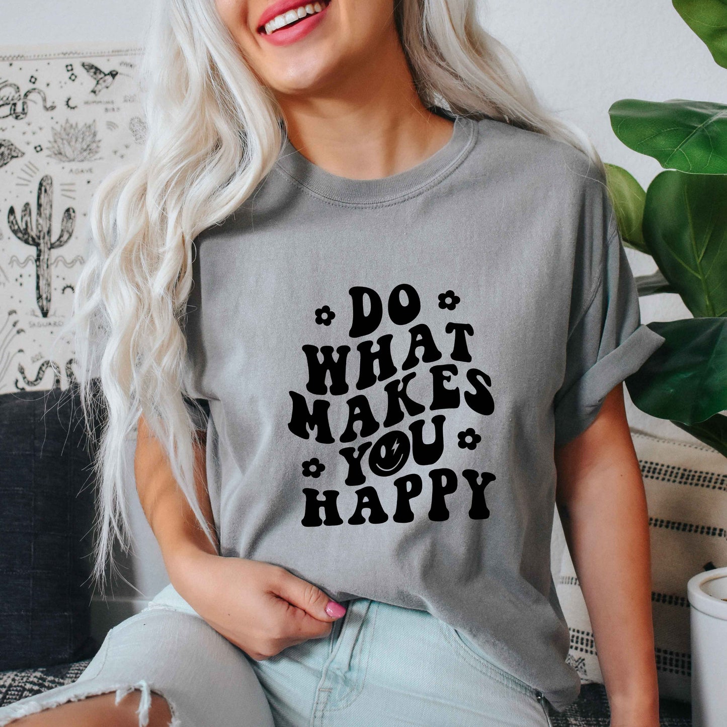 Makes You Happy Smiley Face | Garment Dyed Tee