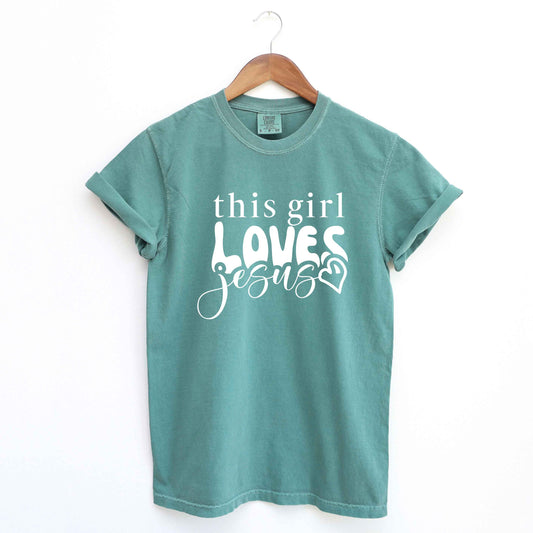 This Girl Loves Jesus Heart | Garment Dyed Tee