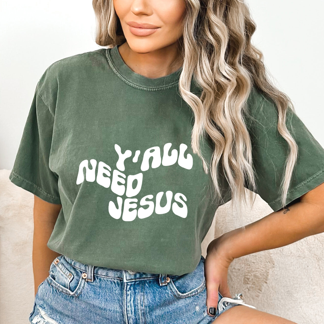 Retro Y'all Need Jesus Wavy | Garment Dyed Tee