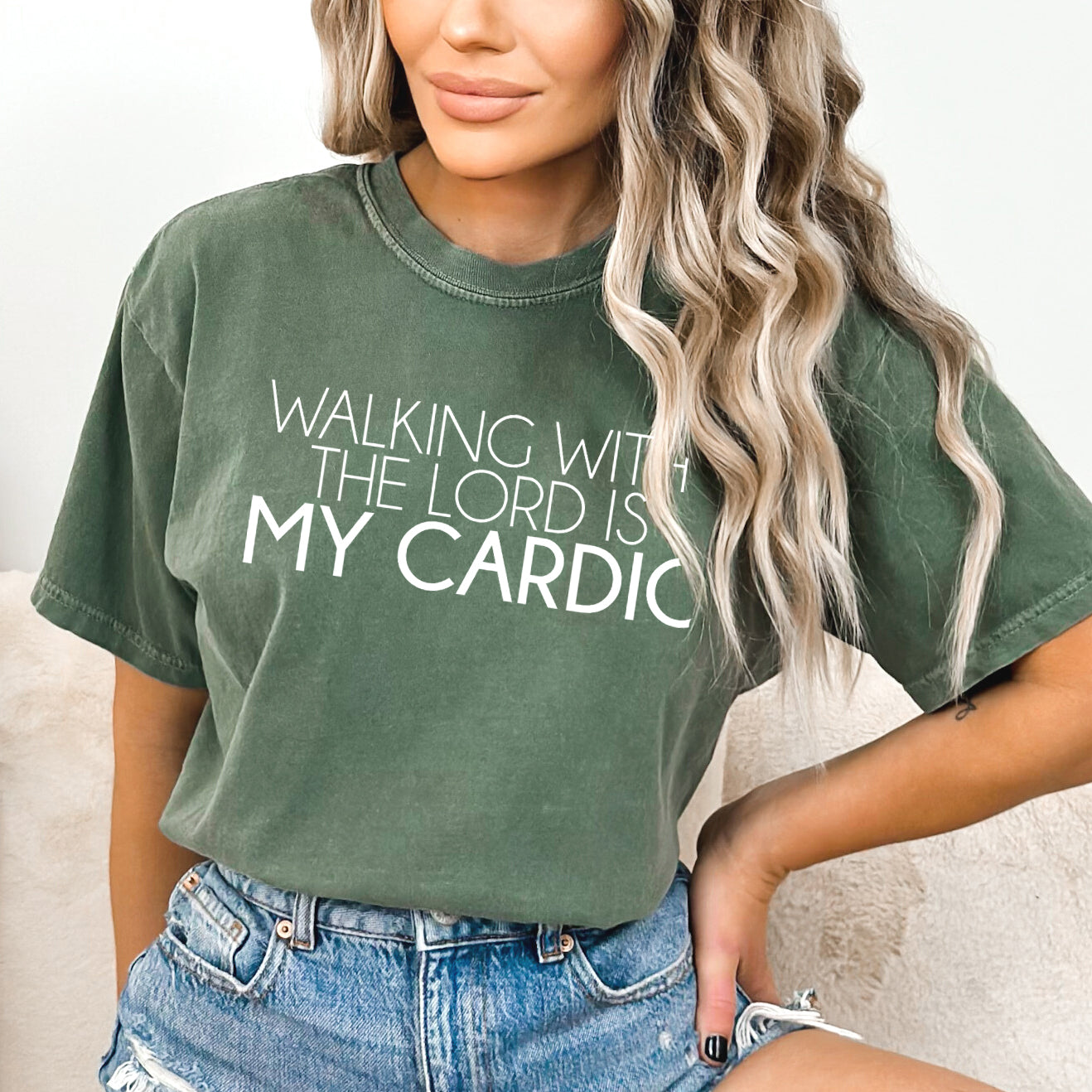 Walking With The Lord Is My Cardio | Garment Dyed Tee