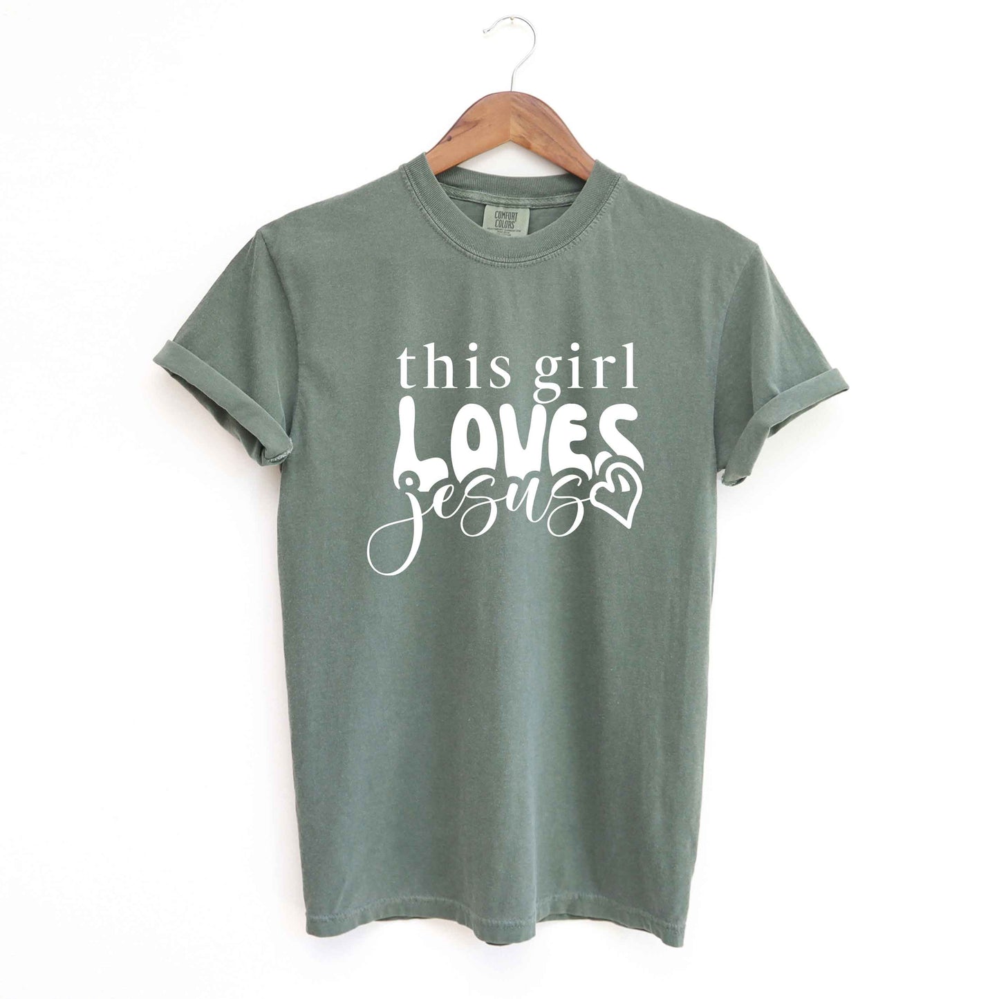 This Girl Loves Jesus Heart | Garment Dyed Tee