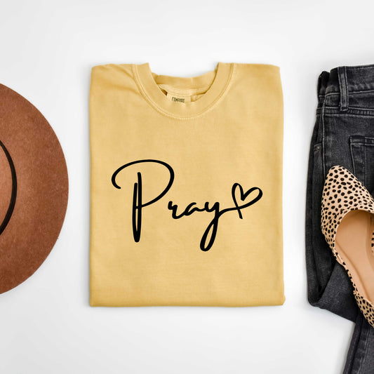 Pray Cursive Heart | Garment Dyed Tee