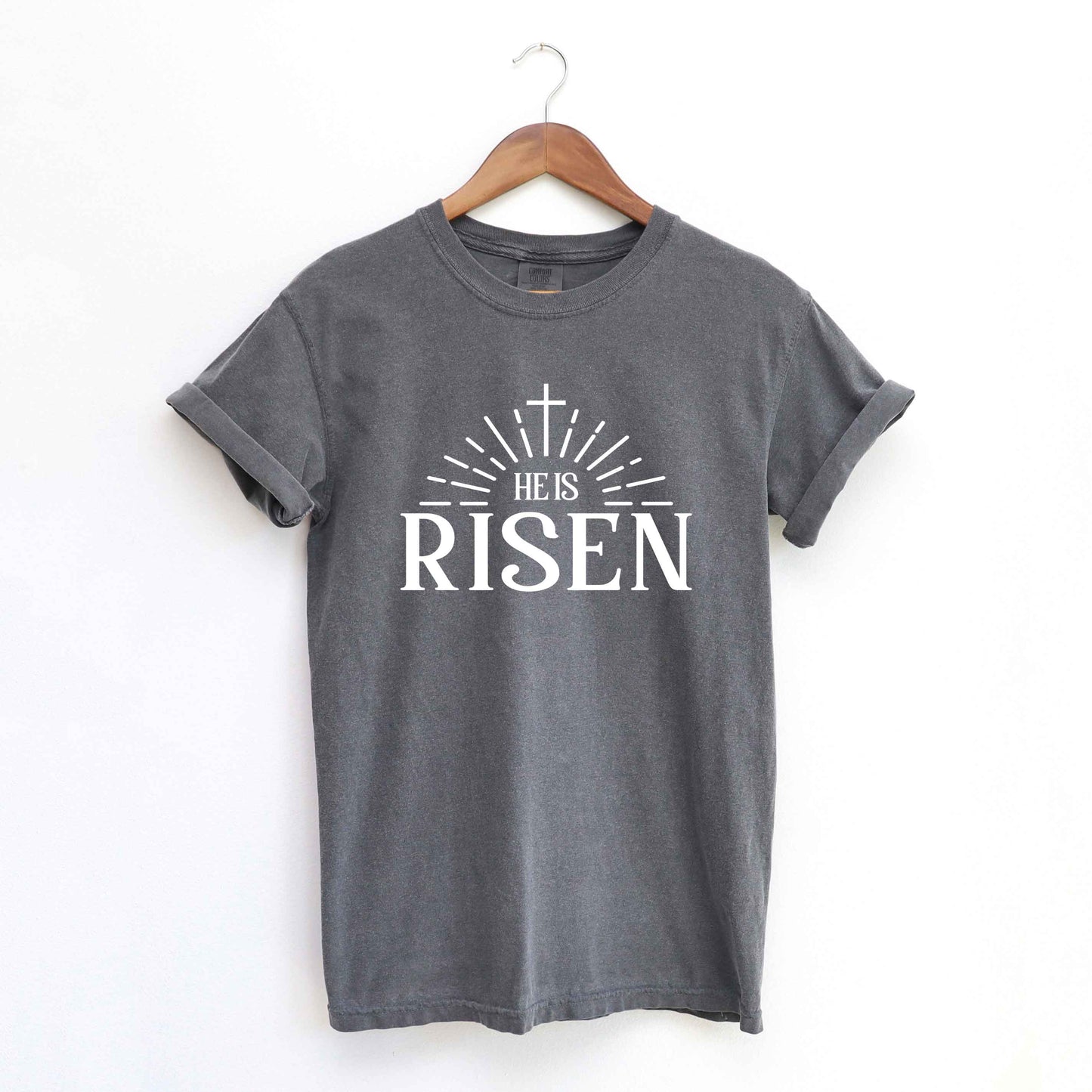 He Is Risen Cross In Sun Ray | Garment Dyed Tee