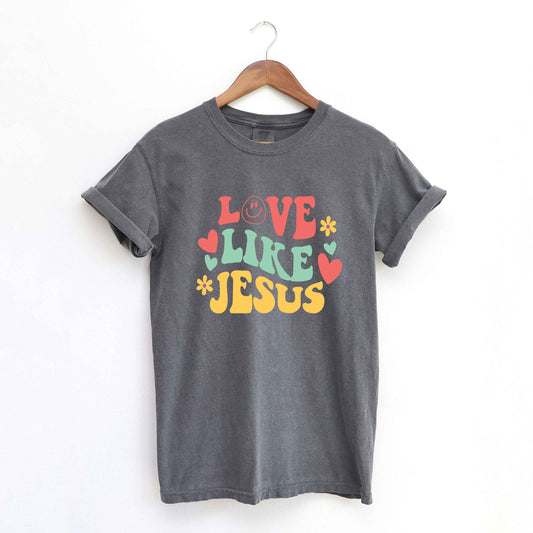 Love Like Jesus Retro Flowers | Garment Dyed Tee