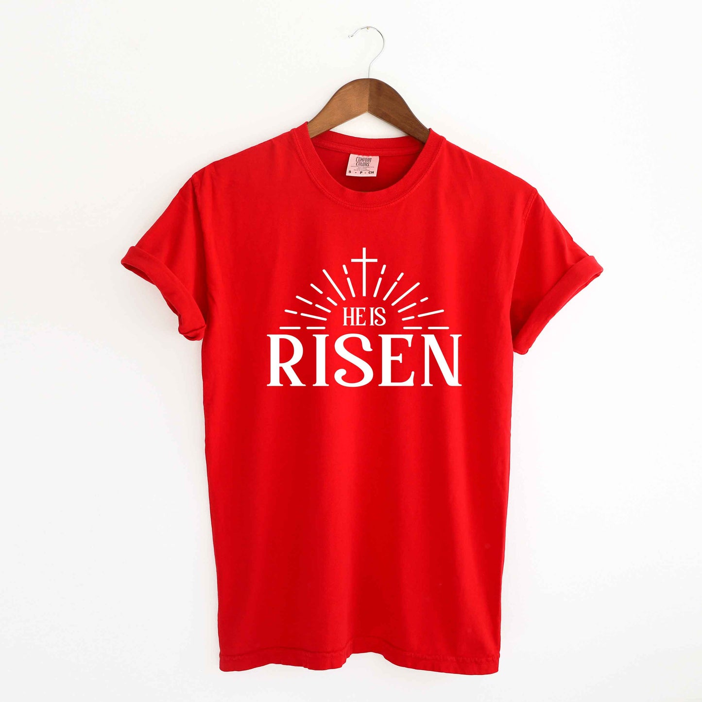 He Is Risen Cross In Sun Ray | Garment Dyed Tee