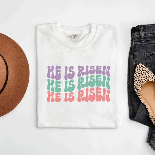 He Is Risen Stacked Wavy Colorful | Garment Dyed Tee