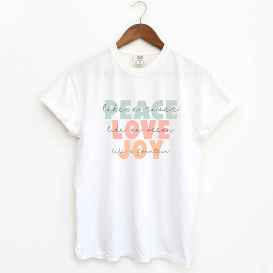 Peace Love Joy Colorful With Script | Garment Dyed Tee