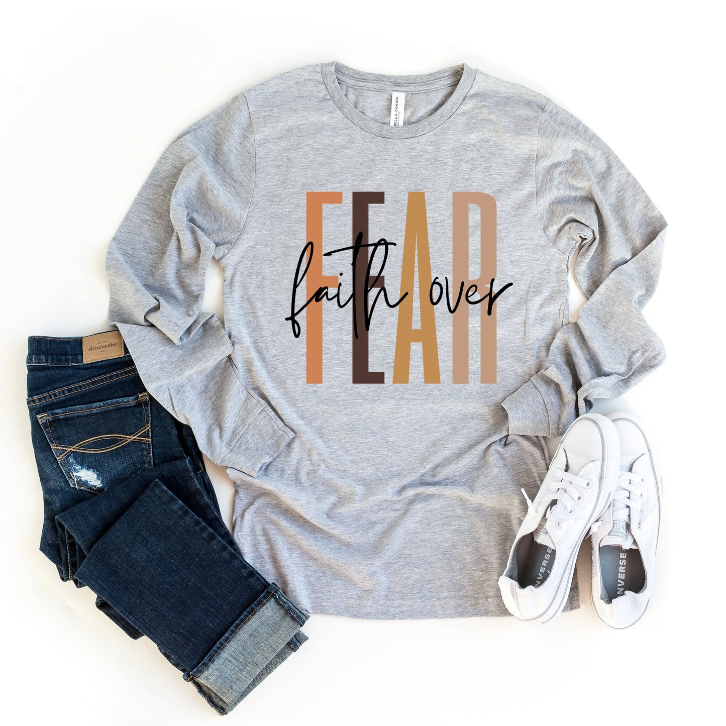 Faith Over Fear Cursive | Long Sleeve Crew Neck