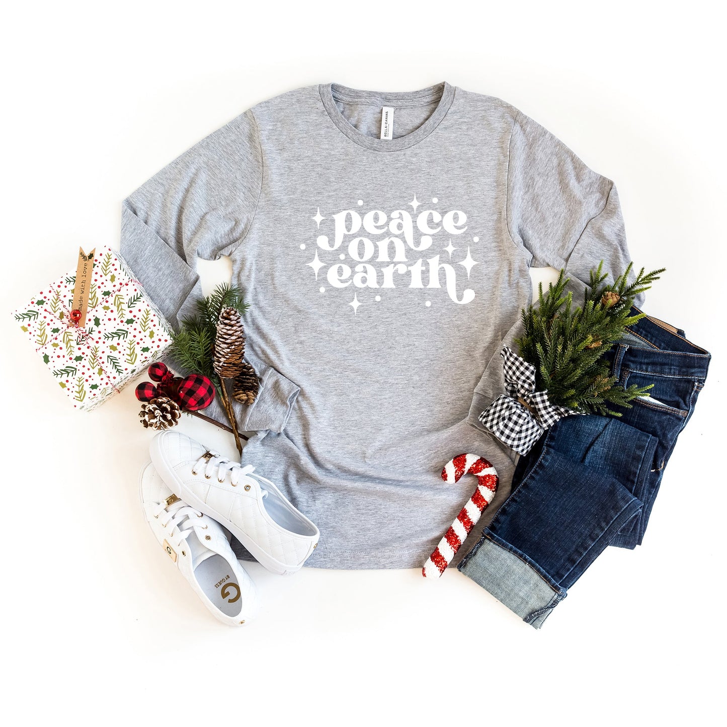 Whimsical Peace On Earth | Long Sleeve Crew Neck