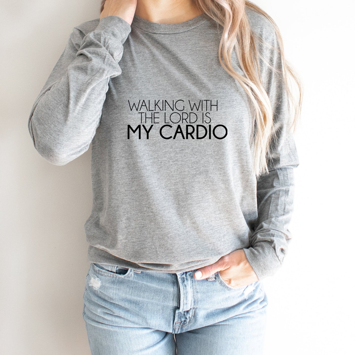 Walking With The Lord Is My Cardio | Long Sleeve Crew Neck