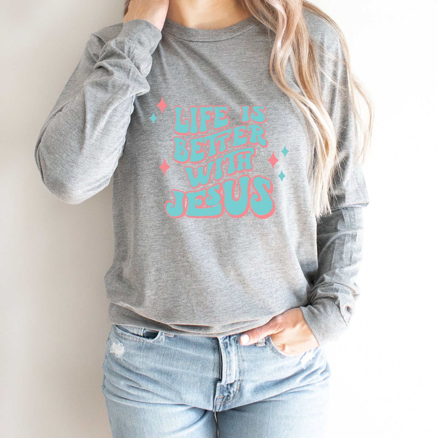 Life Is Better With Jesus Retro | Long Sleeve Crew Neck