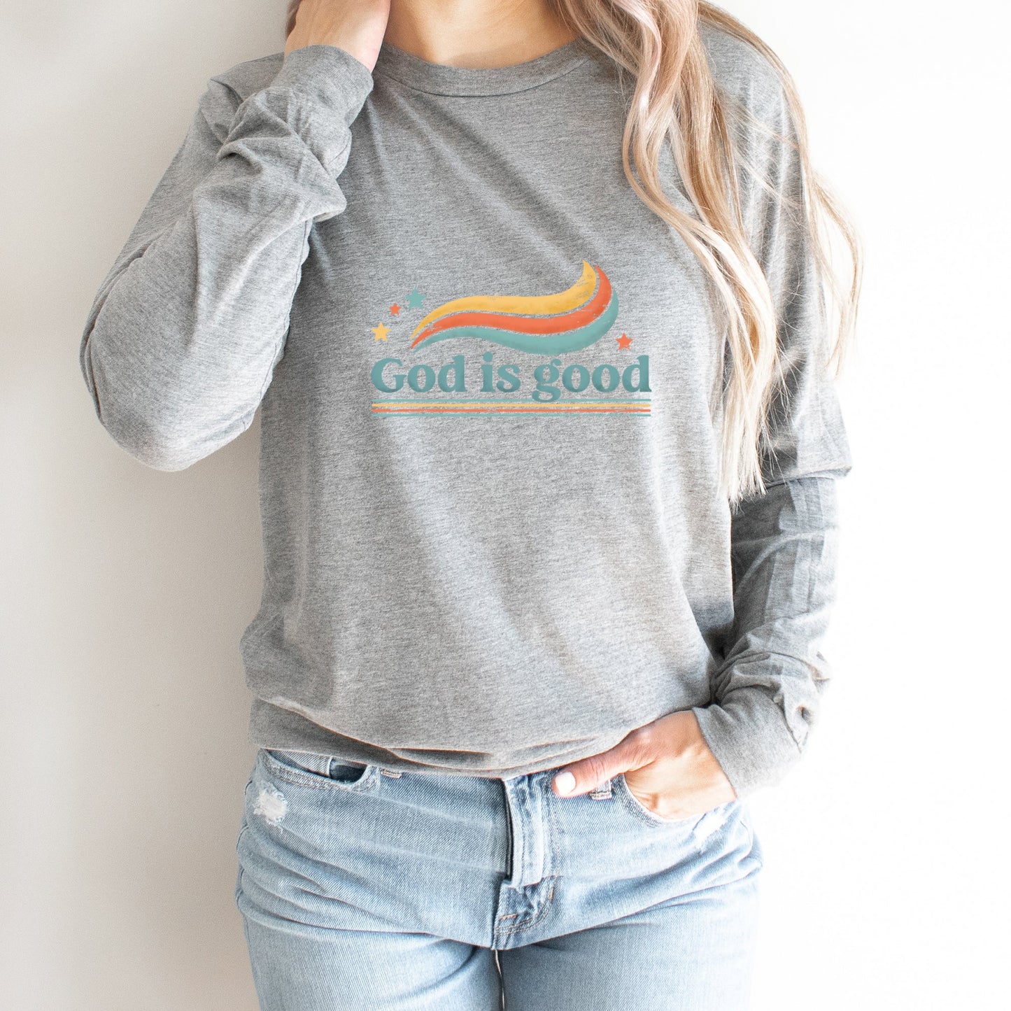 Retro God Is Good | Long Sleeve Crew Neck