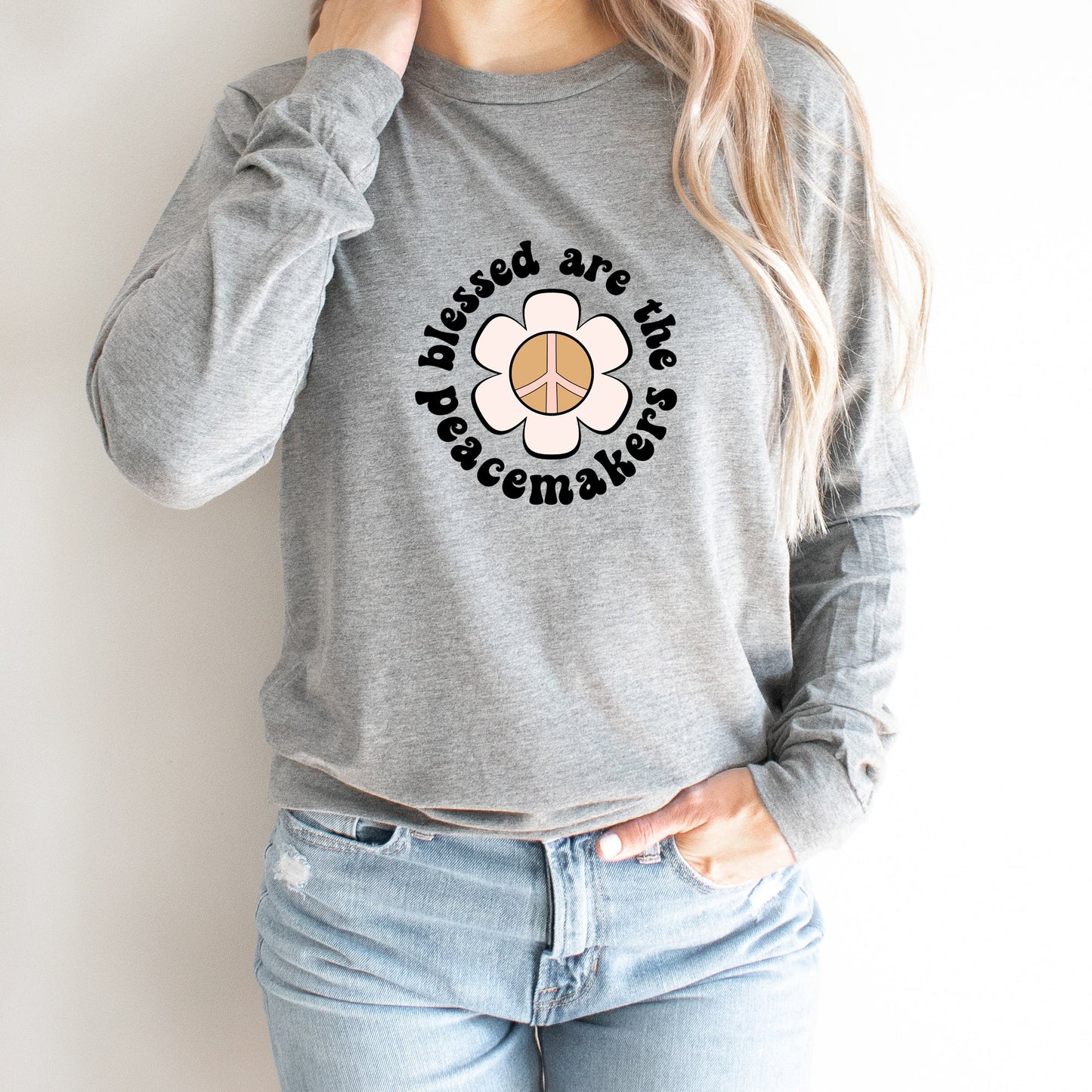 Blessed Are The Peacemakers Flower | Long Sleeve Crew Neck