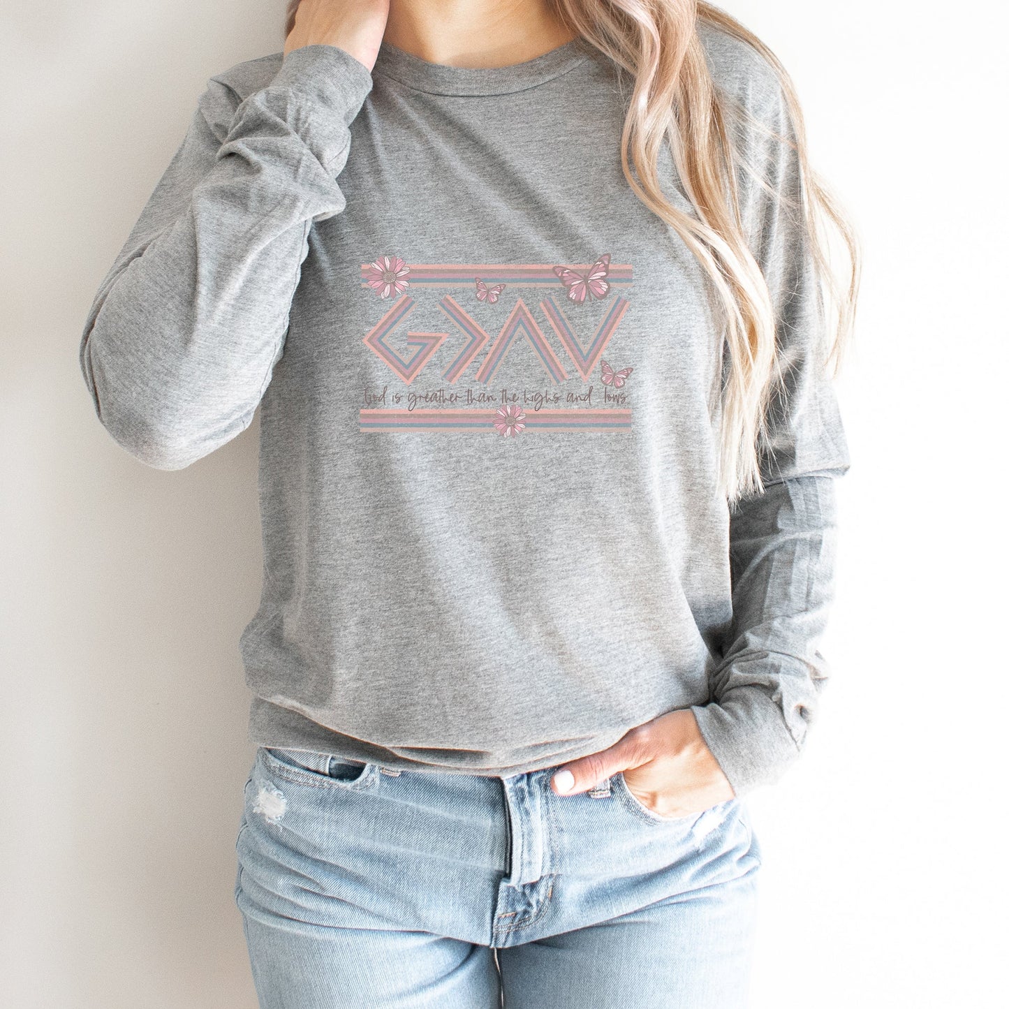 God Is Greater Butterfly | Long Sleeve Crew Neck