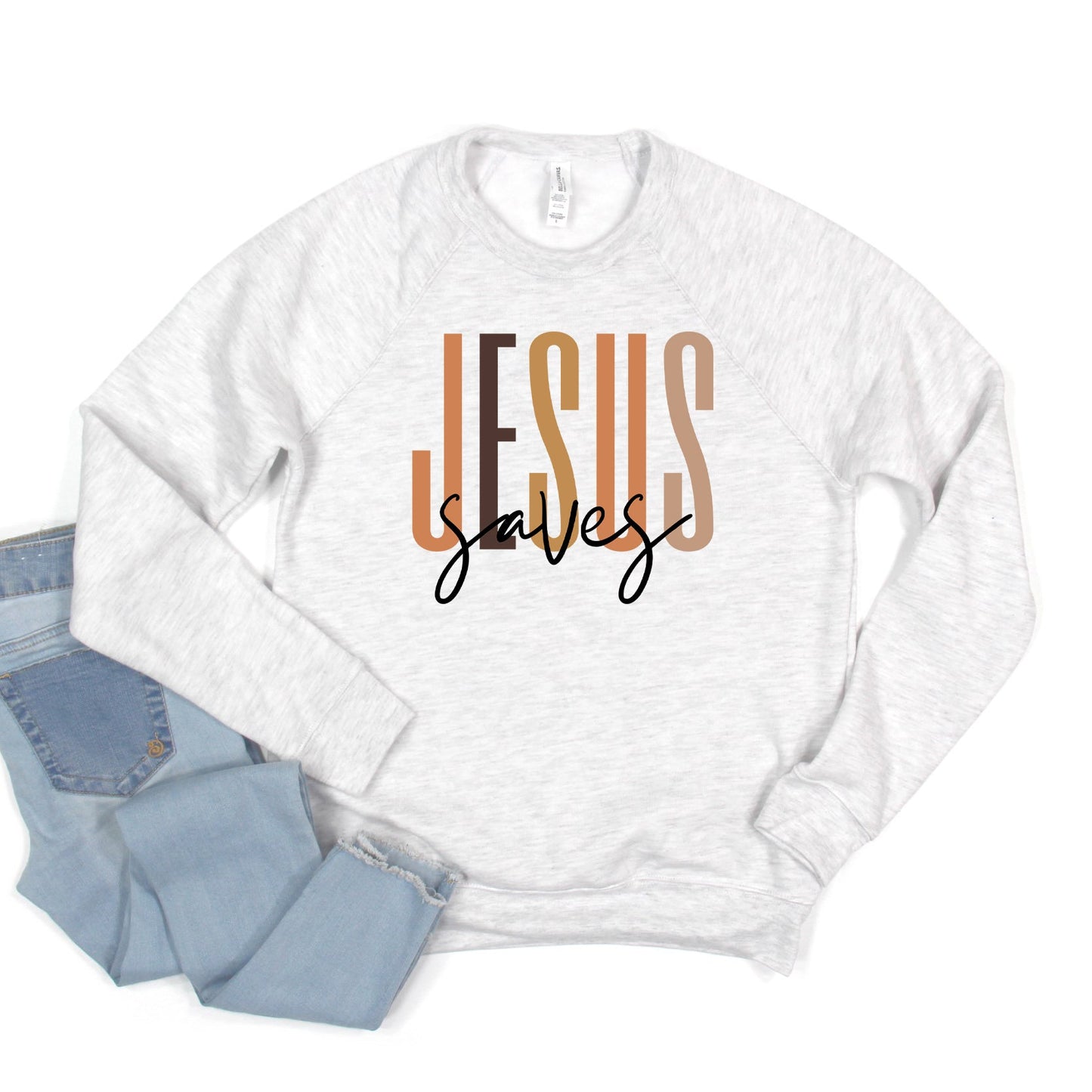 Jesus Saves Cursive | Bella Canvas Sweatshirt