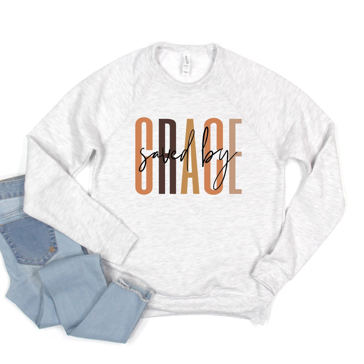 Saved By Grace Cursive | Bella Canvas Sweatshirt