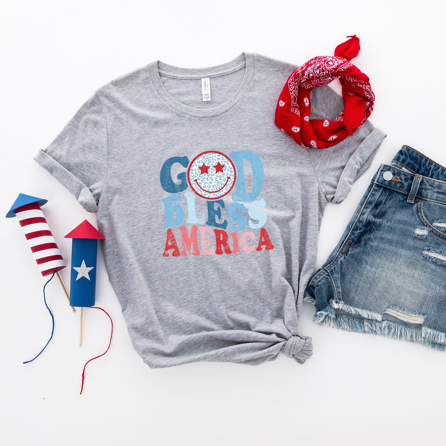 God Bless America Smiley | Short Sleeve Crew Neck