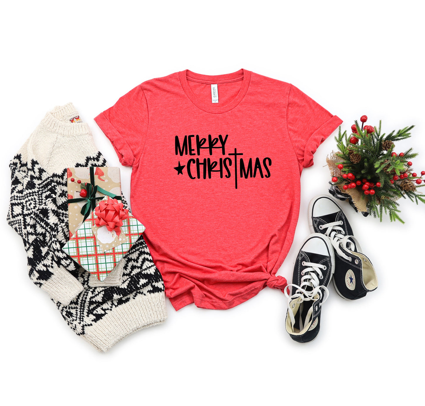 Merry Christmas Cross | Short Sleeve Crew Neck