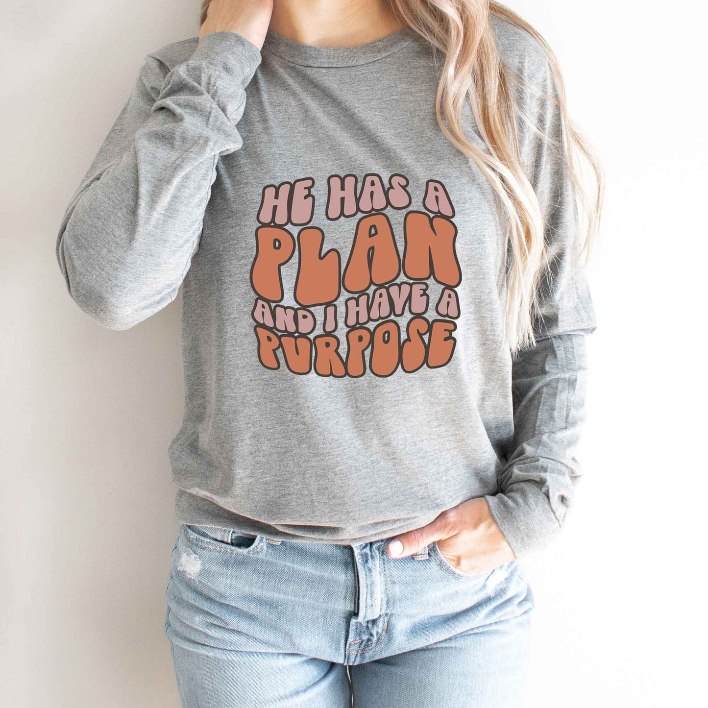 Retro He Has A Plan | Long Sleeve Crew Neck