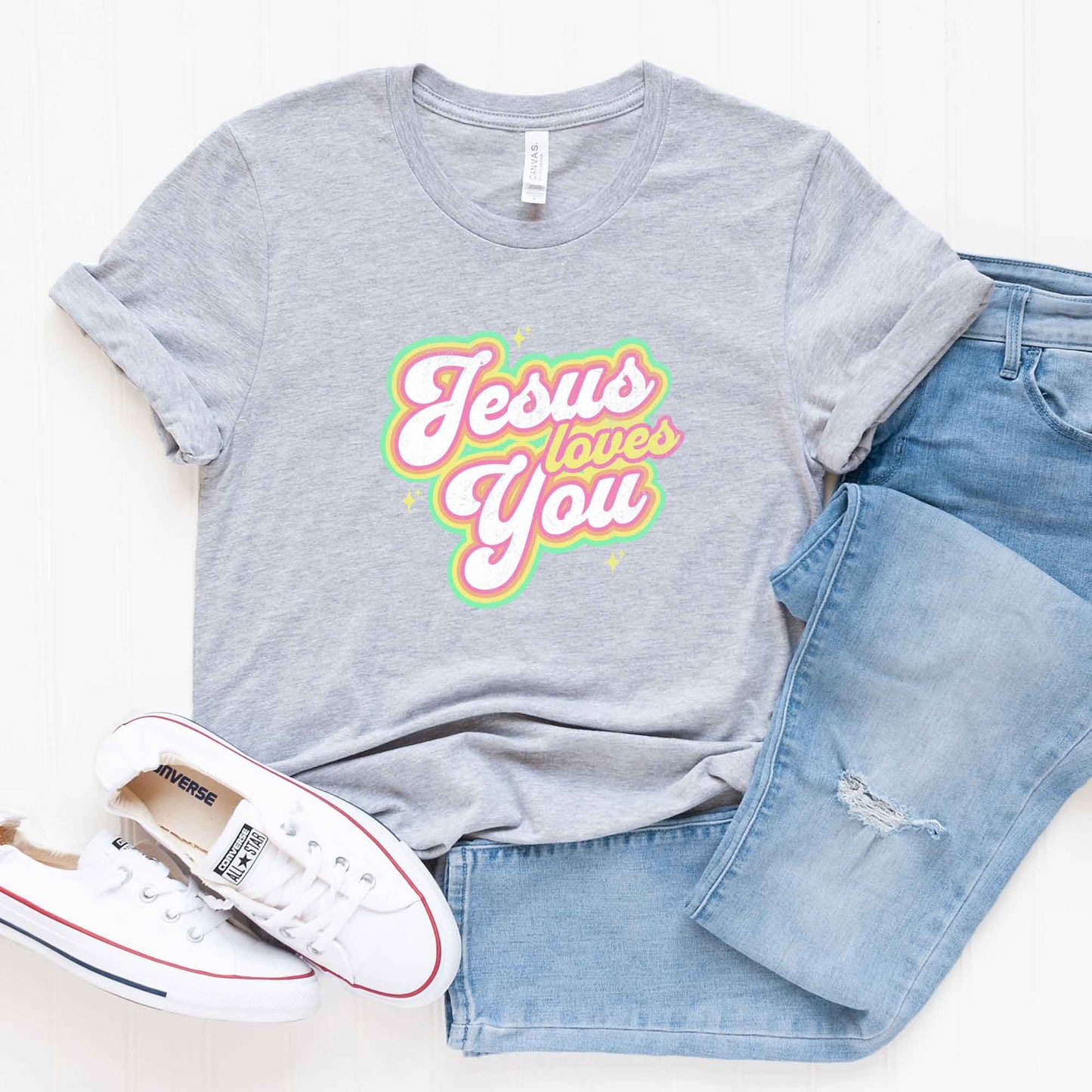 Jesus Loves You Stars | Short Sleeve Crew Neck