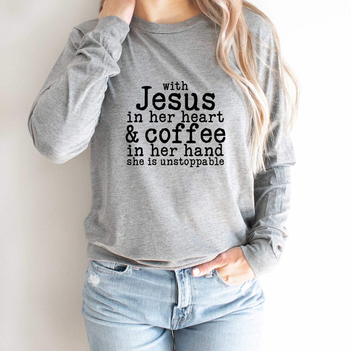 Jesus In Her Heart | Long Sleeve Crew Neck