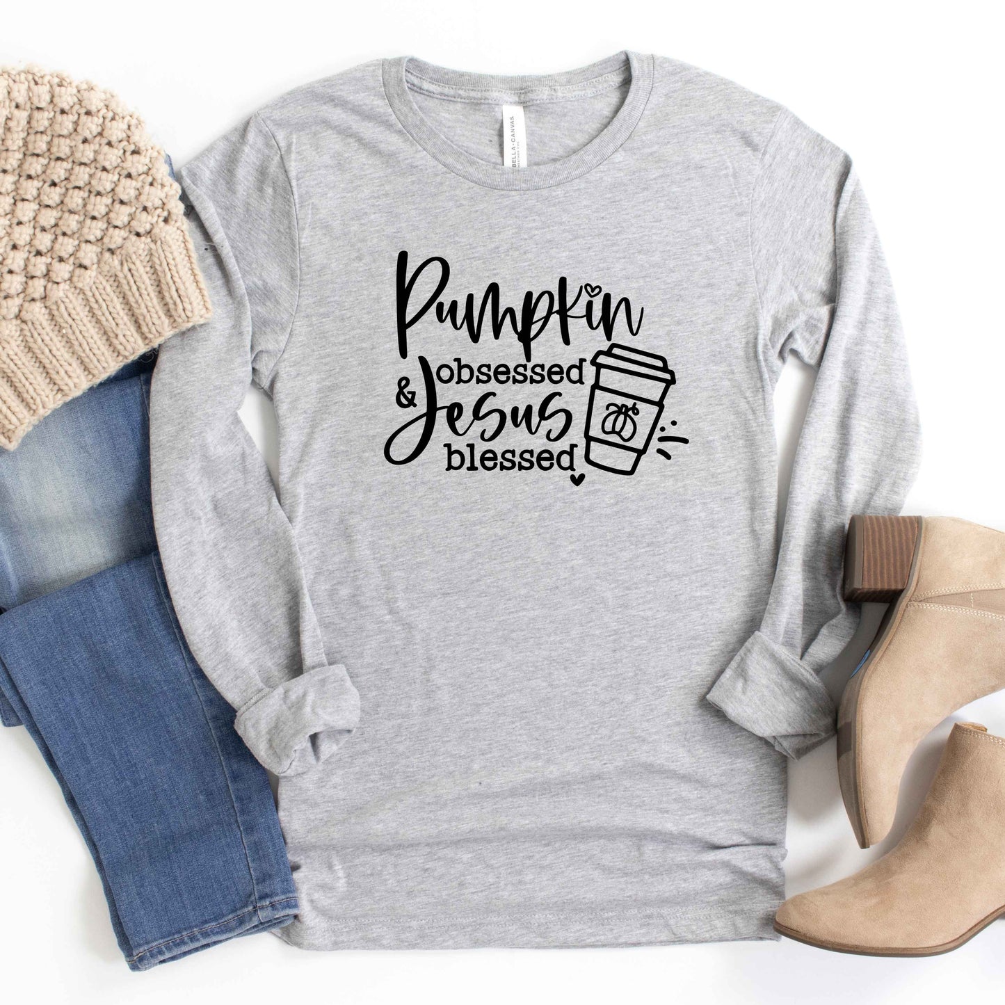 Pumpkin Obsessed Jesus Blessed | Long Sleeve Crew Neck