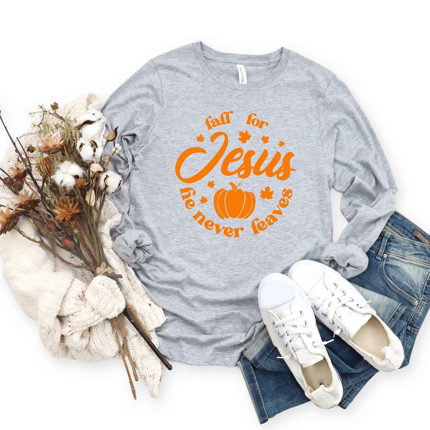 Jesus He Never Leaves | Long Sleeve Crew Neck