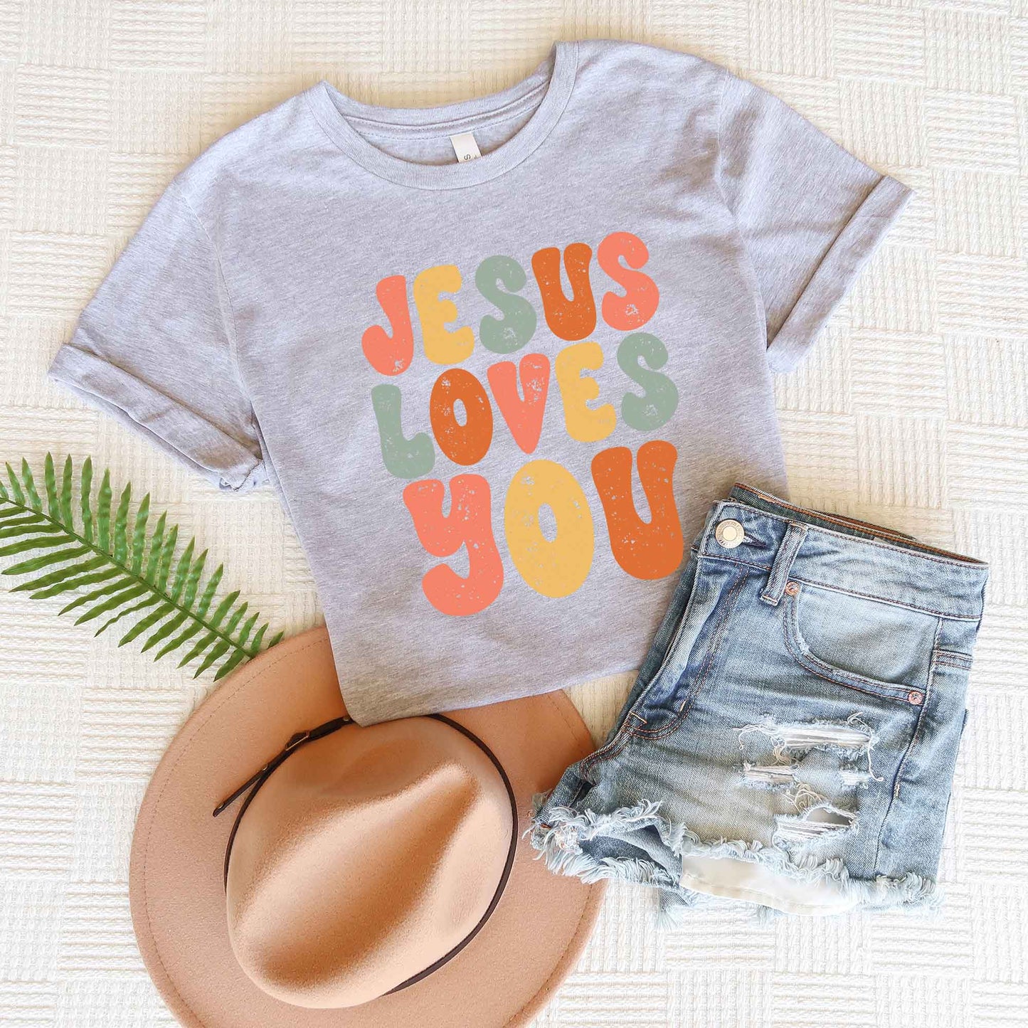 Jesus Loves You Colorful | Short Sleeve Crew Neck