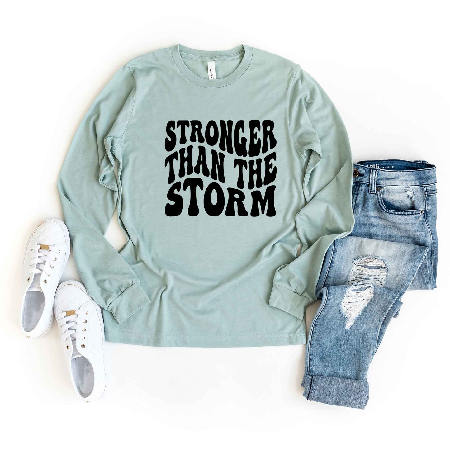 Retro Stronger Than The Storm Wavy | Long Sleeve Crew Neck