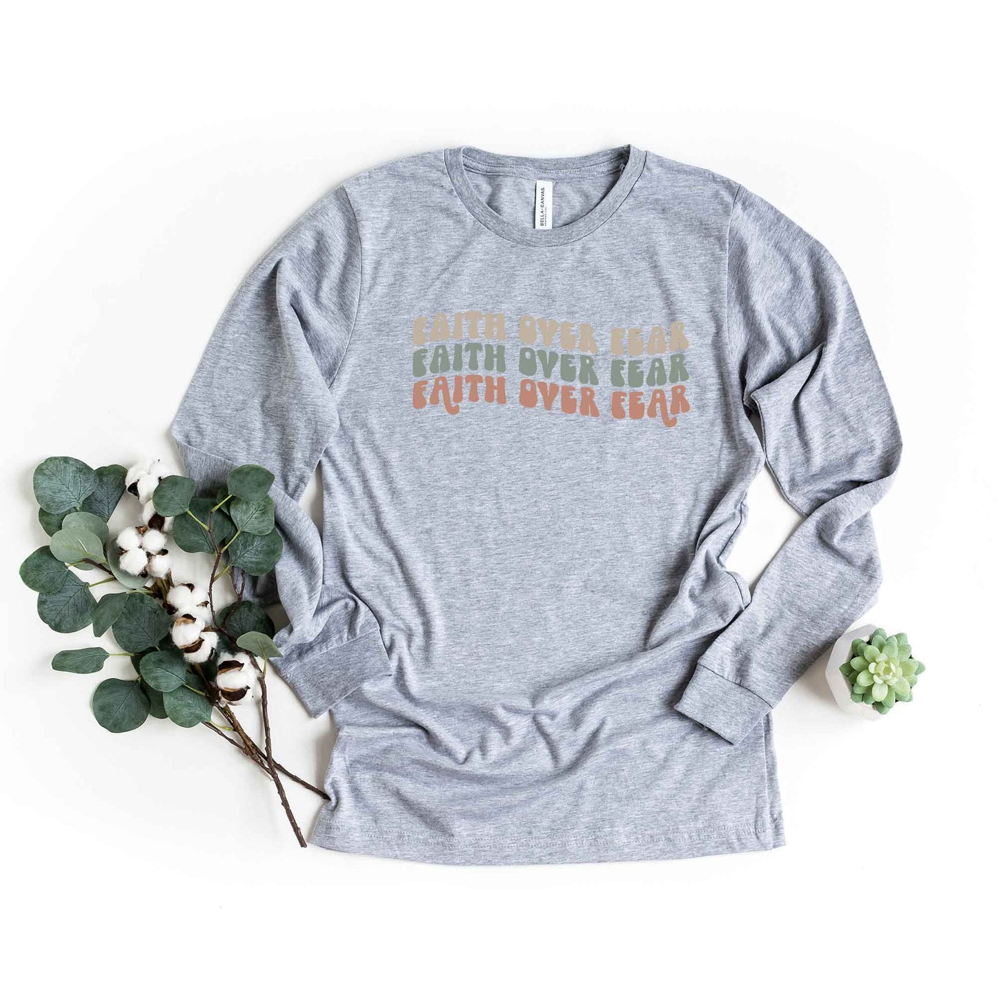 Faith Over Fear Stacked Wavy | Long Sleeve Crew Neck